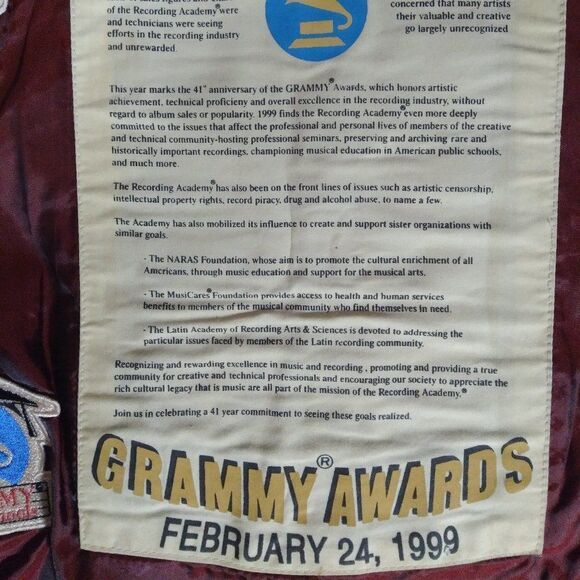 Vintage Avirex 41st Grammy Awards 1999 Leather Bomber Jacket - Picture 11 of 12